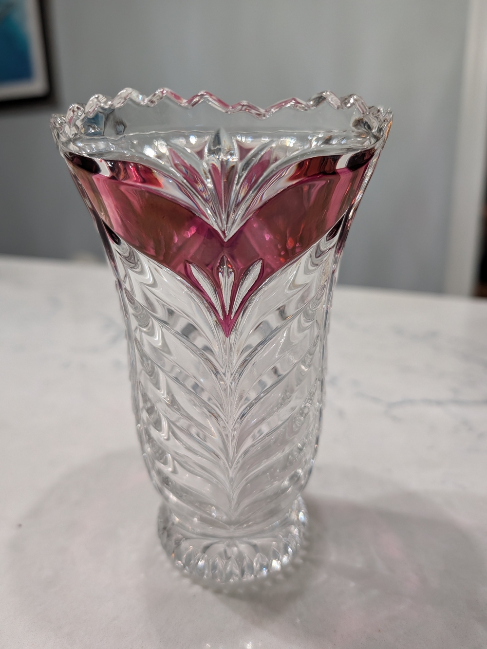 Clear and Pink Leaded Crystal Vase - Elegant Home Accent